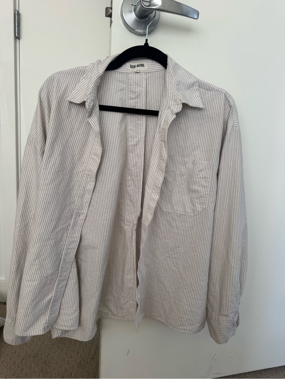 Djerf Avenue Beige Thin-Stripe Breezy Shirt